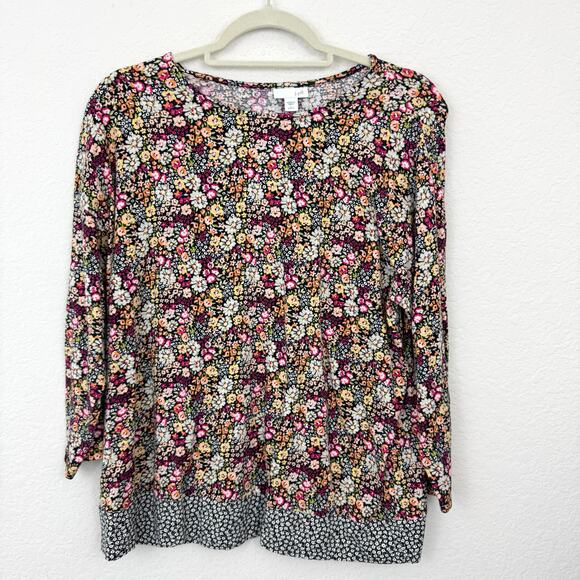 J. Jill Tops - J. Jill Womens Long Sleeve Top Shirt Size L Petite Floral Casual Stretch Multi